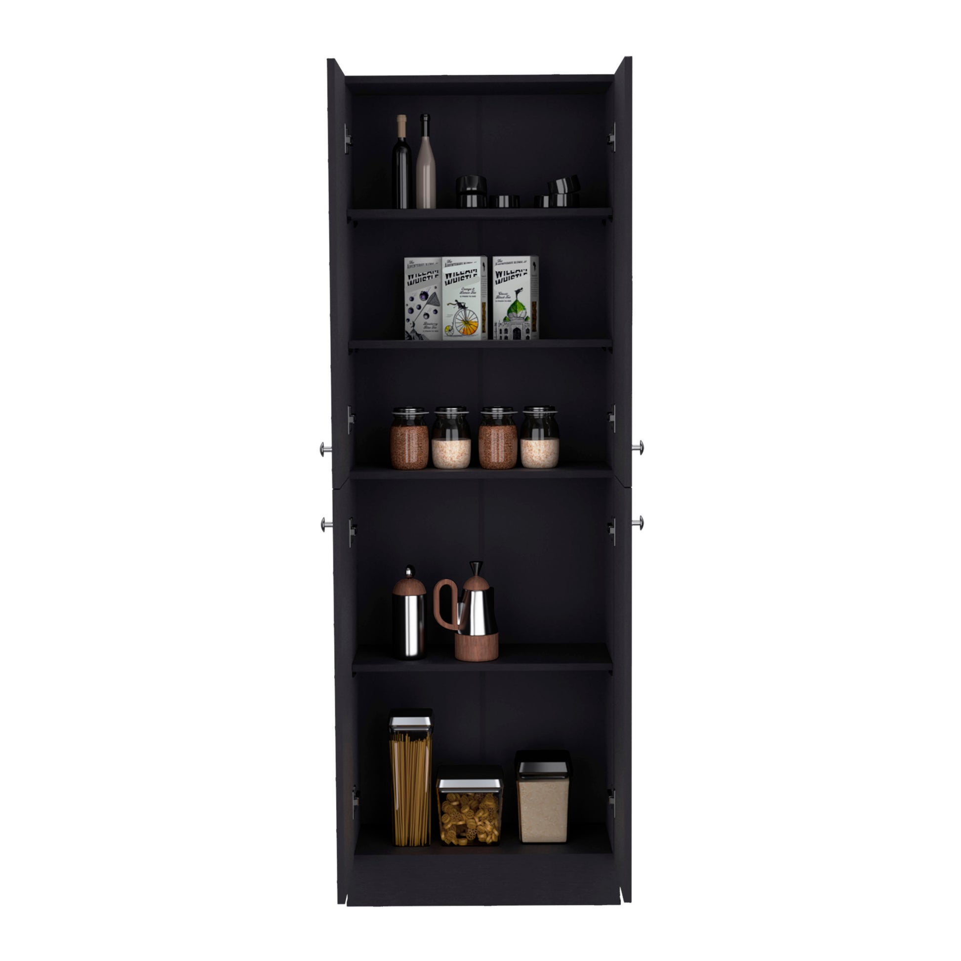 Lynch Kitchen Pantry Storage Cabinet 71" Height, With 4 Doors, 5 Adjustable Shelves, Freestanding Cupboard For Dining Room Living Room, Laundry Freestanding Black Kitchen Shelves Included Modern Particle Board Engineered Wood