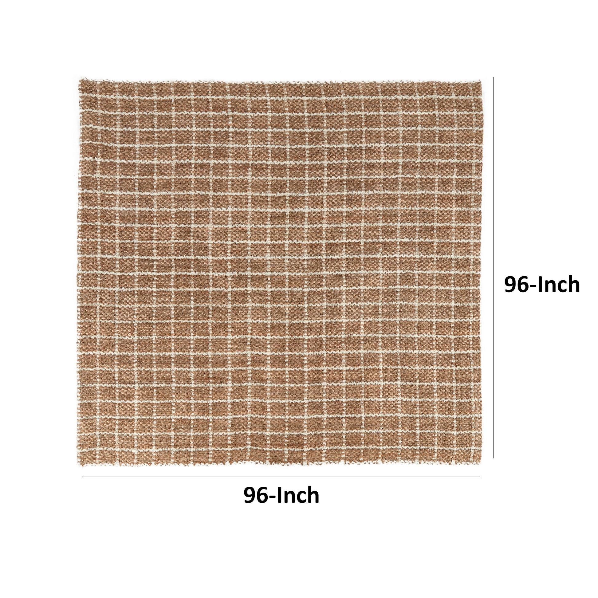 Obi 8 X 8 Square Handwoven Area Rug, Ivory Checkered Patterns, Brown Jute Brown Jute