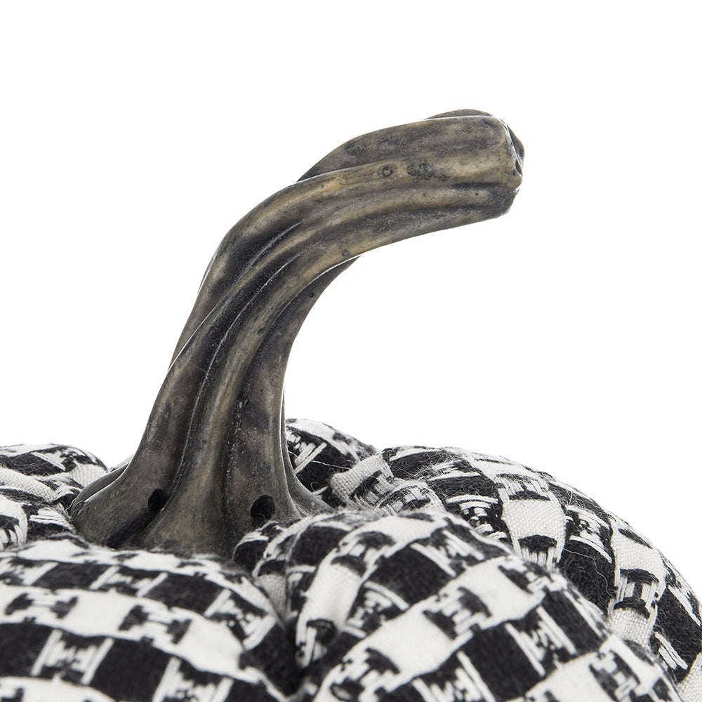 Set Of 2, 7X7X6.7" Fabric Black White Plaid Pumpkin Decor, For Holiday Halloween Decoration Black,White Polyester