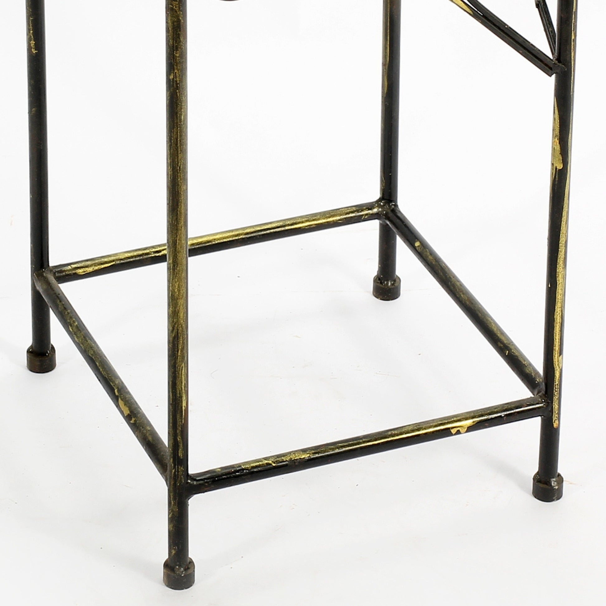 20.67" Medium Lattice Square Black Gold Cast Metal Plant Stand Multicolor Metal