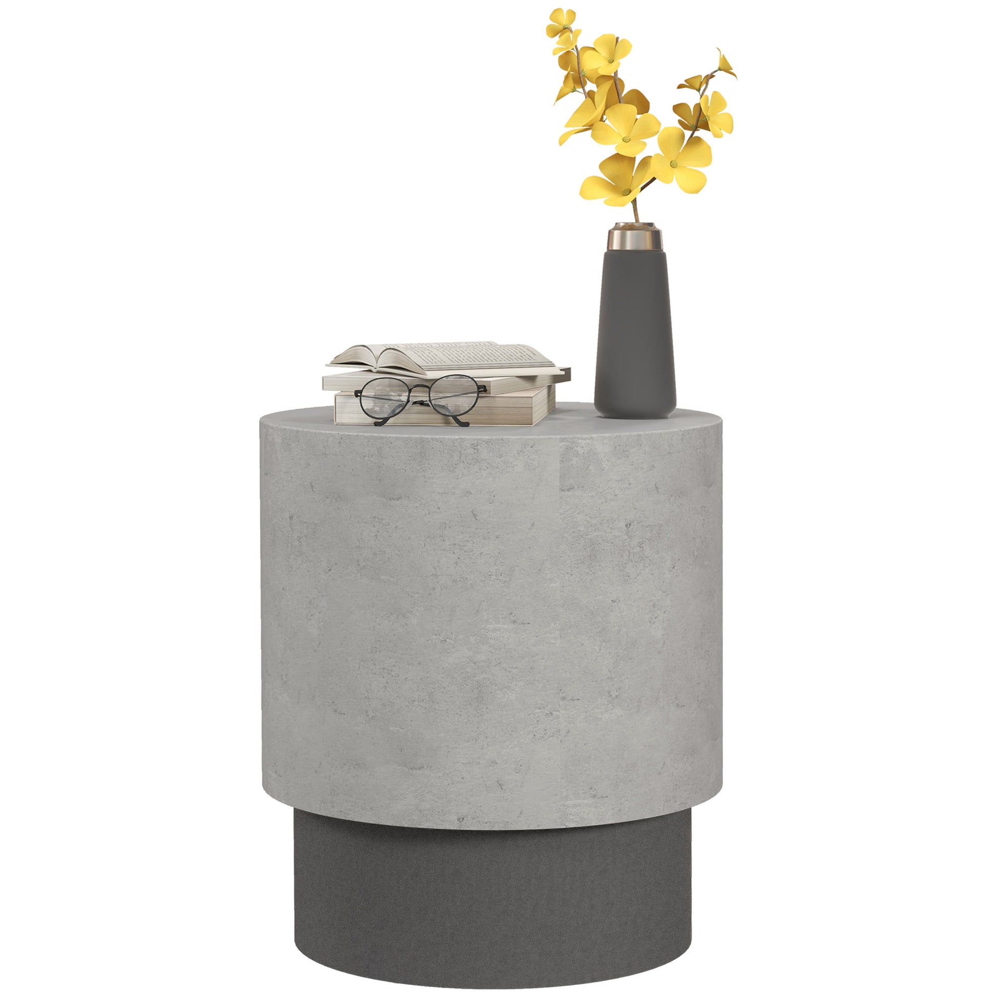 Homcom Concrete Finish End Table, Round Side Table With 4 Adjustable Feet, Lightweight For Indoor, Outdoor, Gray Grey Wood