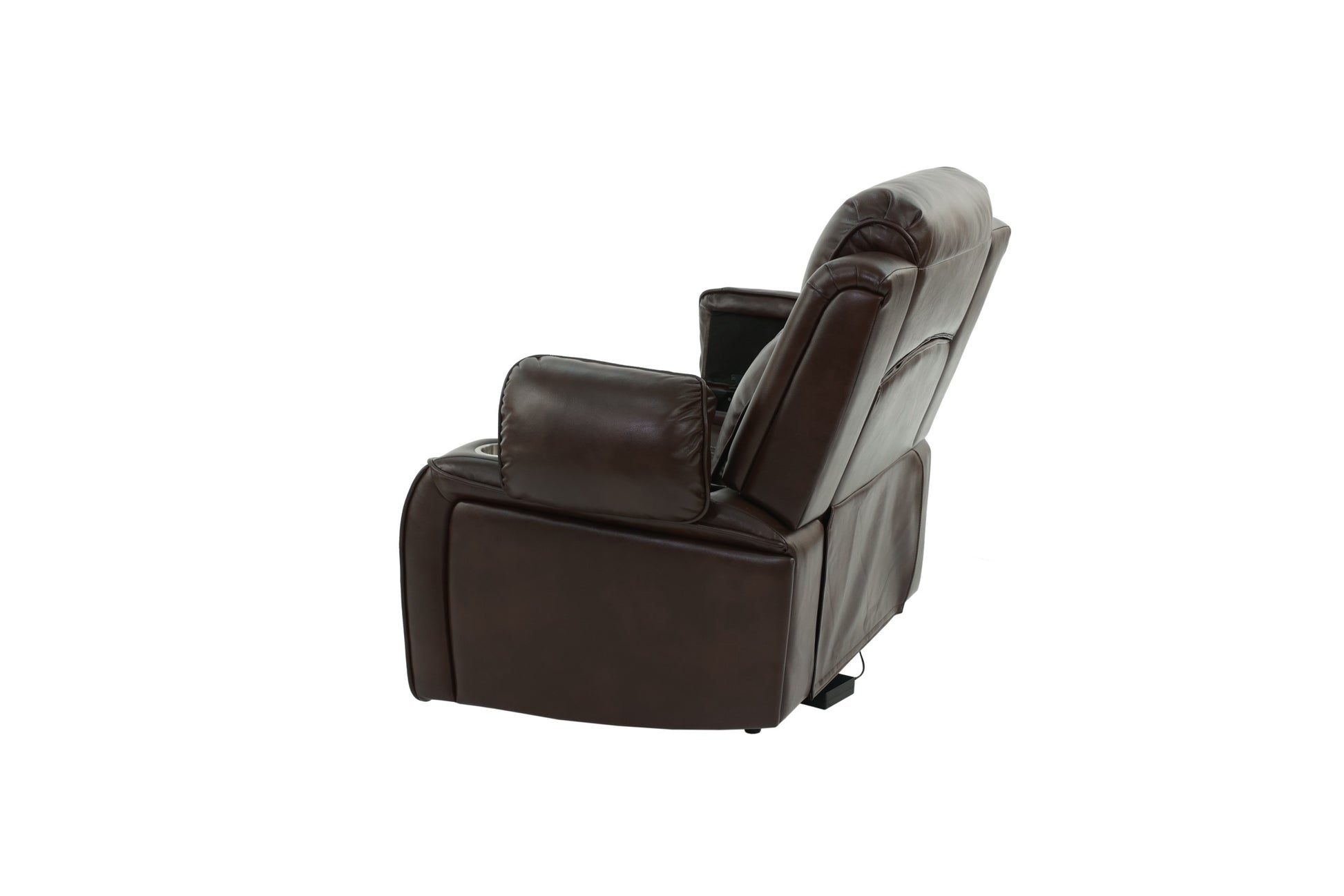 Power Motion Recliner Chair 1Pc Chair Contemporary Brown Color Gelstorage Arms W Cup Holder Living Room Furniture Brown Faux Leather Power Push Button Primary Living Space Cushion Back Contemporary,Modern Pillow Top Arms Metal & Wood