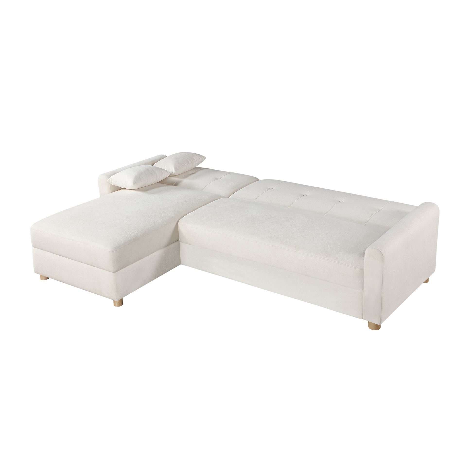 Thomas 99.5"W White Fabric Convertible Sleeper Sectional Sofa With Reversible Chaise And Storage White Fabric 3 Seat