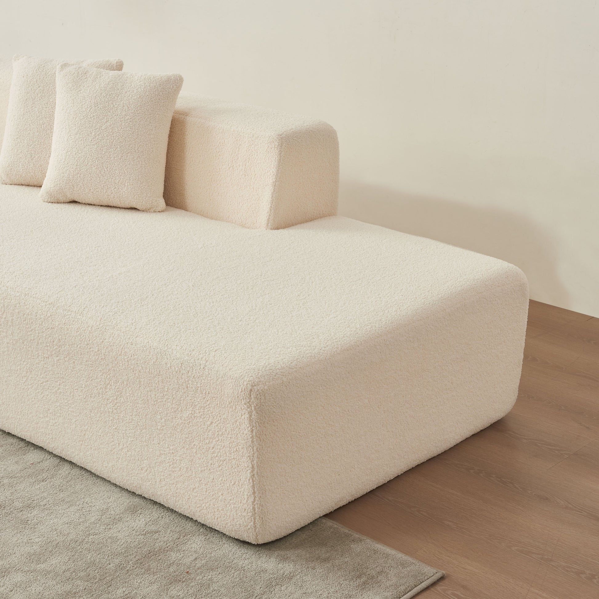 Modular Sectional Couch, Lambswool Fabric Modern L Shape Sectional Sofa With Chaise Lounge, Living Room Upholstered 5 Seater Corner Sofa Couch For Bedrooms, Apartment Beige Foam Sherpa 5 Seat