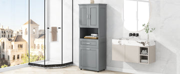 Tall Bathroom Cabinet With Laundry Basket, Large Storage Space Tilt Out Laundry Hamper And Upper Storage Cabinet, Grey Grey Mdf