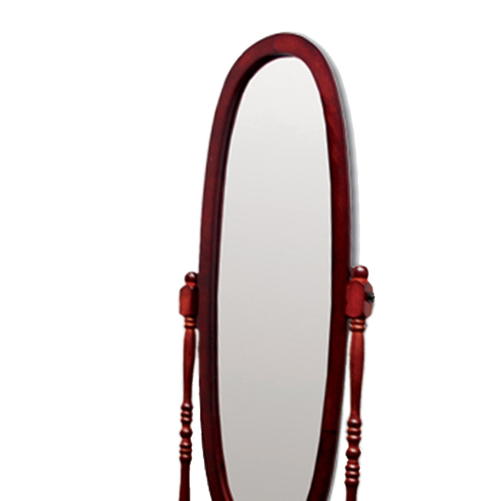 59.25" Tall Standing Wooden Floor Mirror With Cherry Finish, Oval Shape Cherry Wood