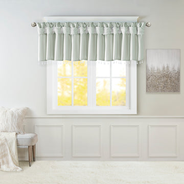 Lightweight Faux Silk Valance With Beads Dusty Aqua 50X26" Dusty Aqua Microfiber