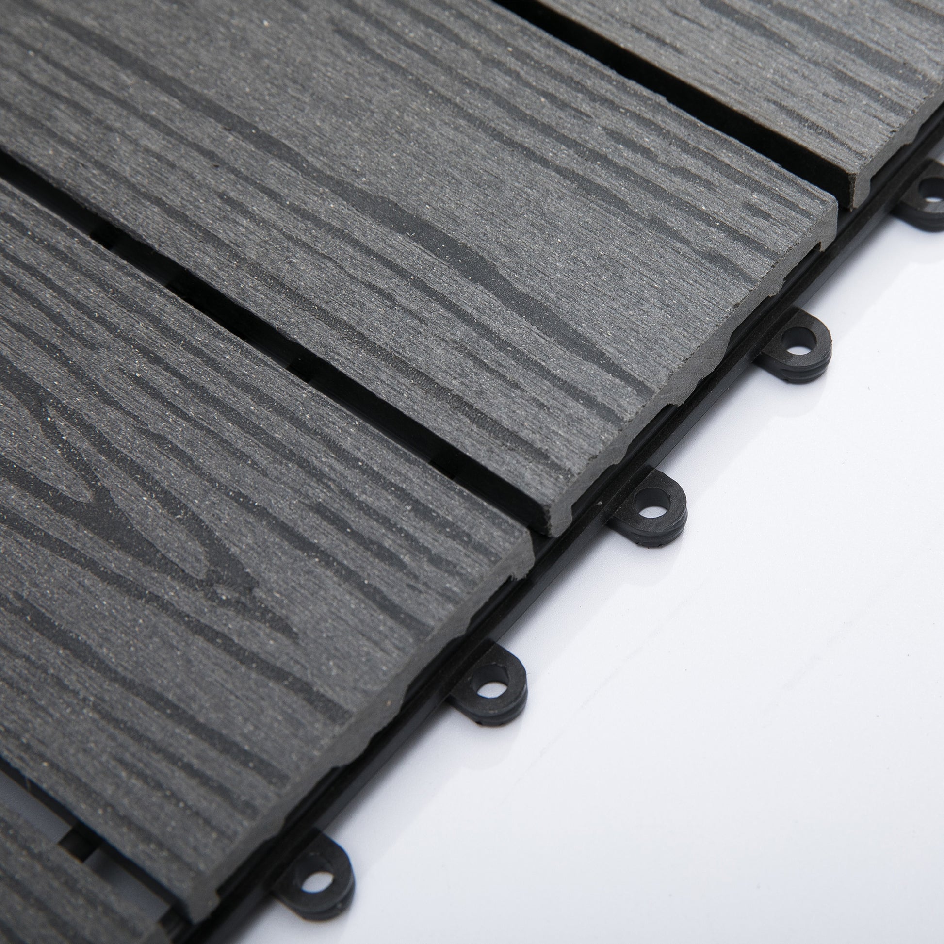 Outsunny Interlocking Deck Tiles, Pack Of 11 Outdoor Flooring Patio Tiles, 12" X 12", All Weather For Porch, Balcony, Backyard For A Classic Look, Grey Gray Plastic