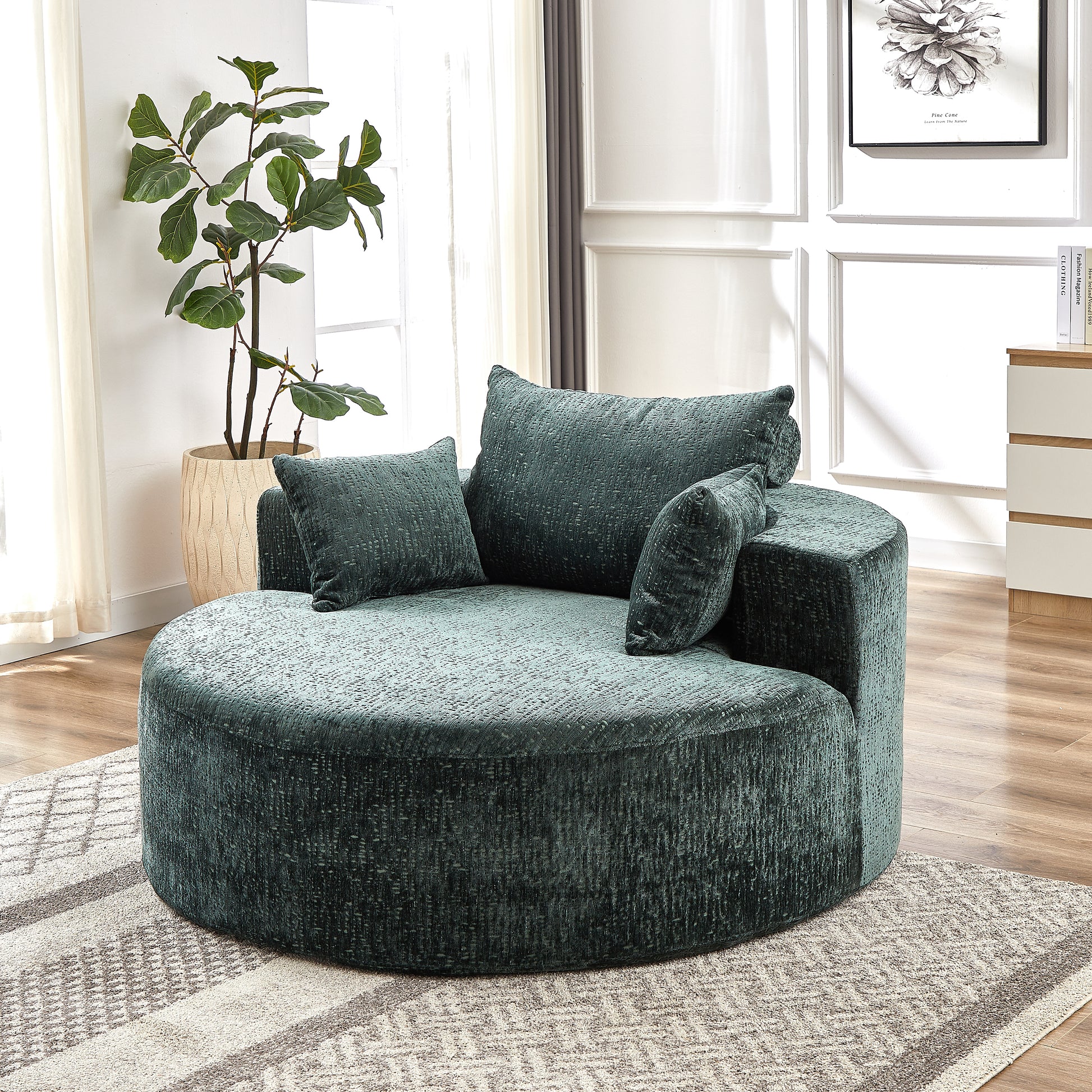 55''L Chenille Sponge Single Sofa,No Assembly Required,Fluffy Modern Sleeper Chair For Living Room, Bedroom, Lounge And Projection Room Not A Swivel Chair. Green Foam Chenille 1 Seat