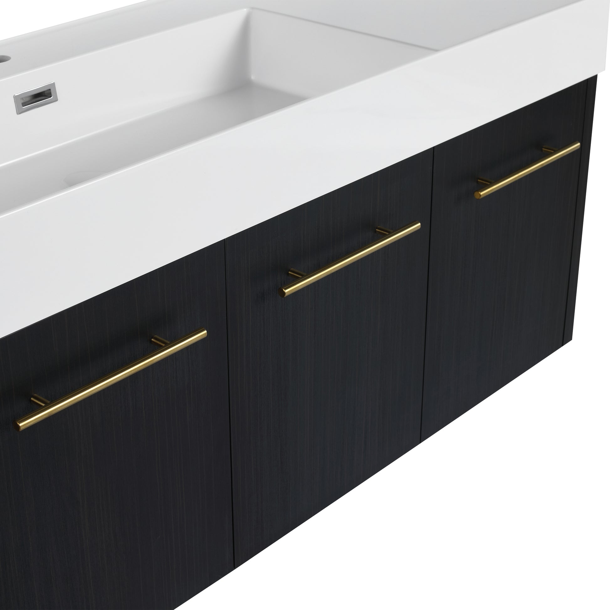 48 Inch Wall Mounted Bathroom Vanity With Sink, Thick Edged Resin Basin, Kd Package Black Chestnut Bathroom Modern Plywood