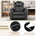 Pu Leather Power Recliner Home Theater Recliner With Power Adjustable Headrest, Wireless Charging Device, Usb Port, Storage Arms, Cup Holder And Swivel Tray Table For Living Room, Black Black Foam Pu Leather