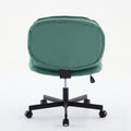Armless Office Desk Chair With Wheels: Pu Leather Cross Legged Wide Chair,Comfortable Adjustable Swivel Computer Task Chairs For Home,Office,Make Up,Small Space,Bed Room Green Antique Fiber Foam And Polyester Fiber Pad Pvc