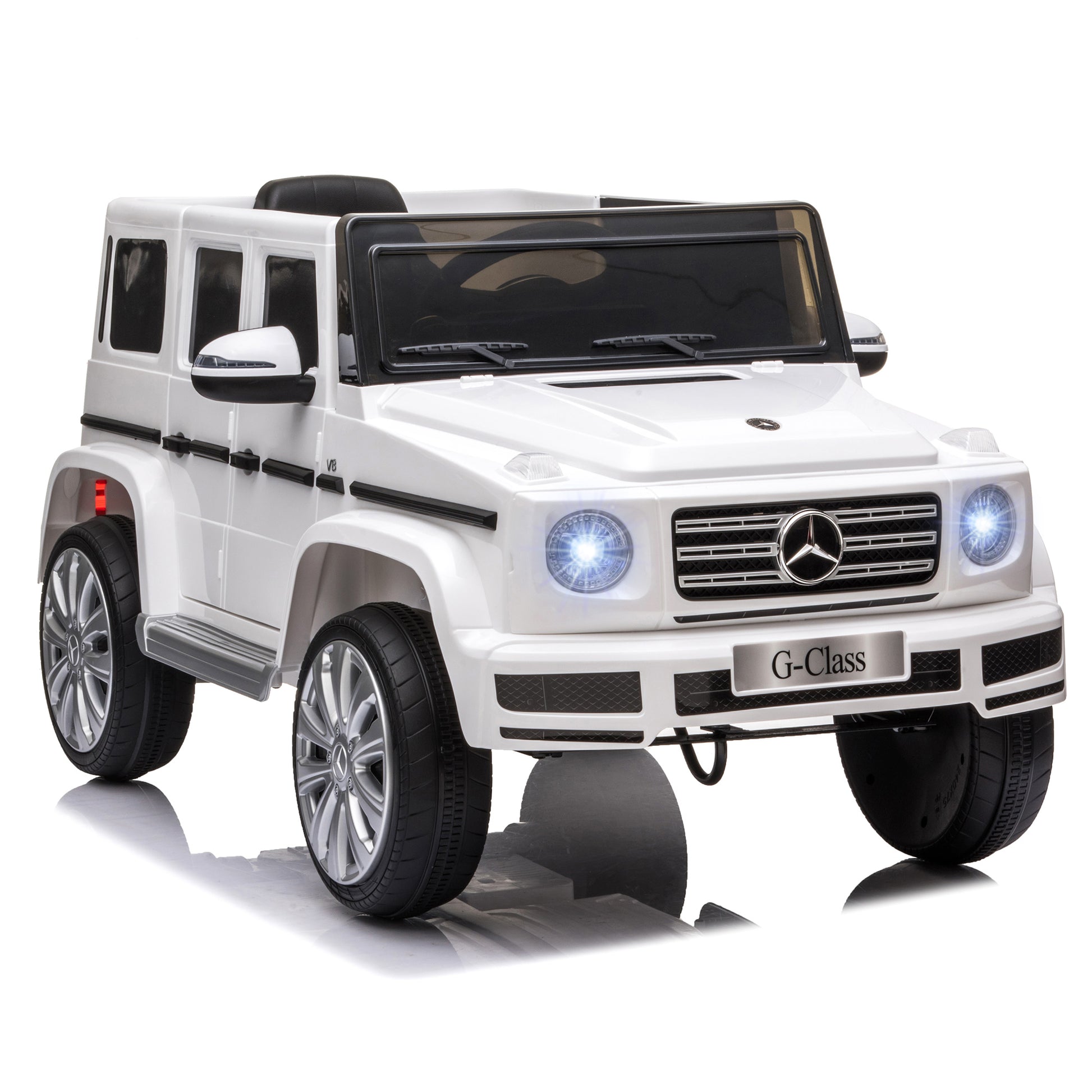 Aosom 12V Kids Electric Car, Mercedes Benz G500 Licensed Battery Powered Ride On Truck For Kids With Remote Control, Headlights, Music, Suspension & Storage For Boys And Girls, White White Plastic