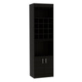 Kava Bar Cabinet, Concealable Serving Tray, Sixteen Built In Wine Rack, One Shelf, Double Door Black Black Particle Board