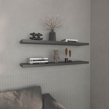Floating Shelves 1.50" H, With 2 Shelf, Matt Gray Grey Solid Wood Mdf Engineered Wood