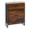 Homcom Industrial Shoe Cabinet With 2 Flip Drawers, Freestanding Shoe Storage Cabinet For 12 Pairs, Narrow Slim Shoe Rack For Entryway, Hallway, Rustic Brown Rustic Brown Particle Board