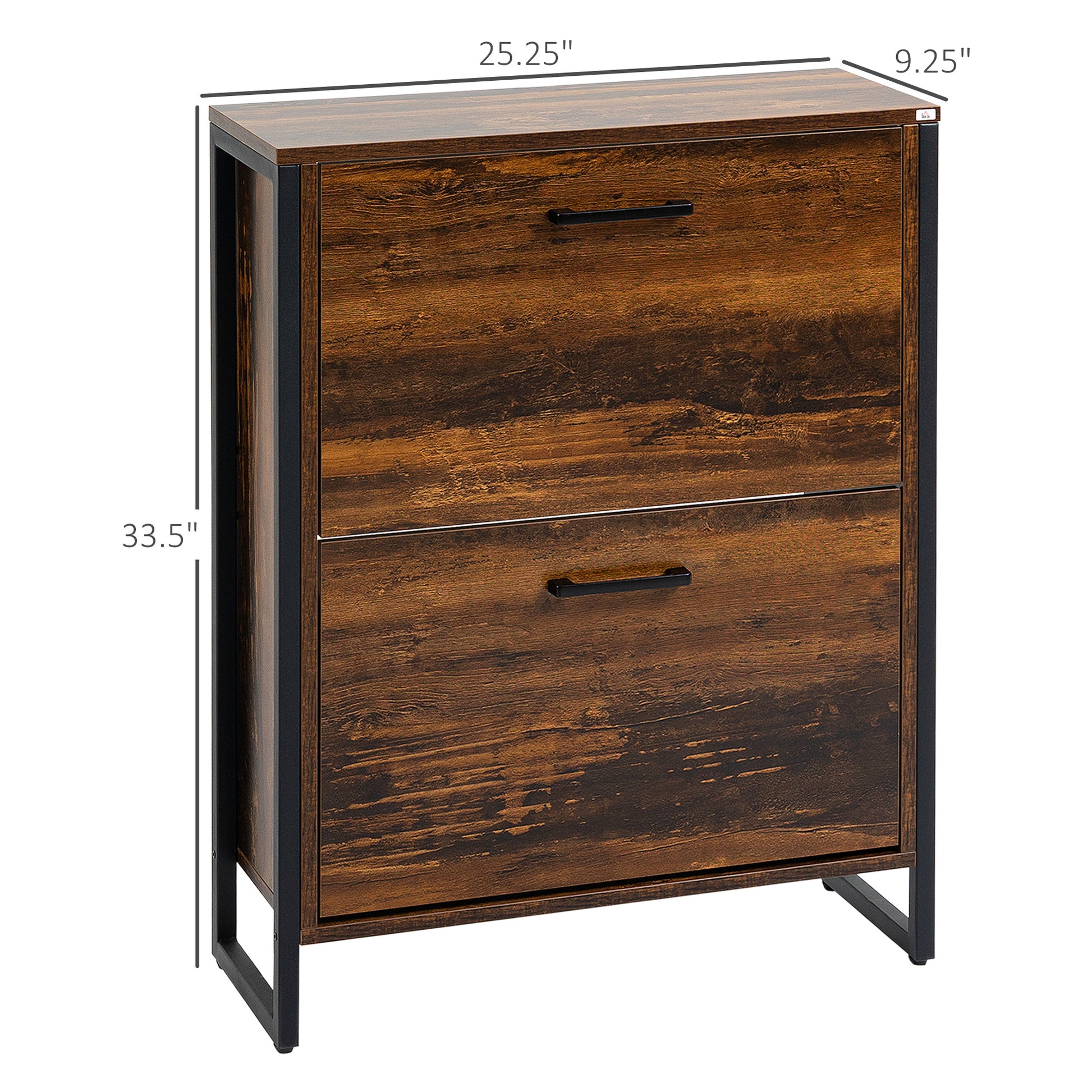 Homcom Industrial Shoe Cabinet With 2 Flip Drawers, Freestanding Shoe Storage Cabinet For 12 Pairs, Narrow Slim Shoe Rack For Entryway, Hallway, Rustic Brown Rustic Brown Particle Board