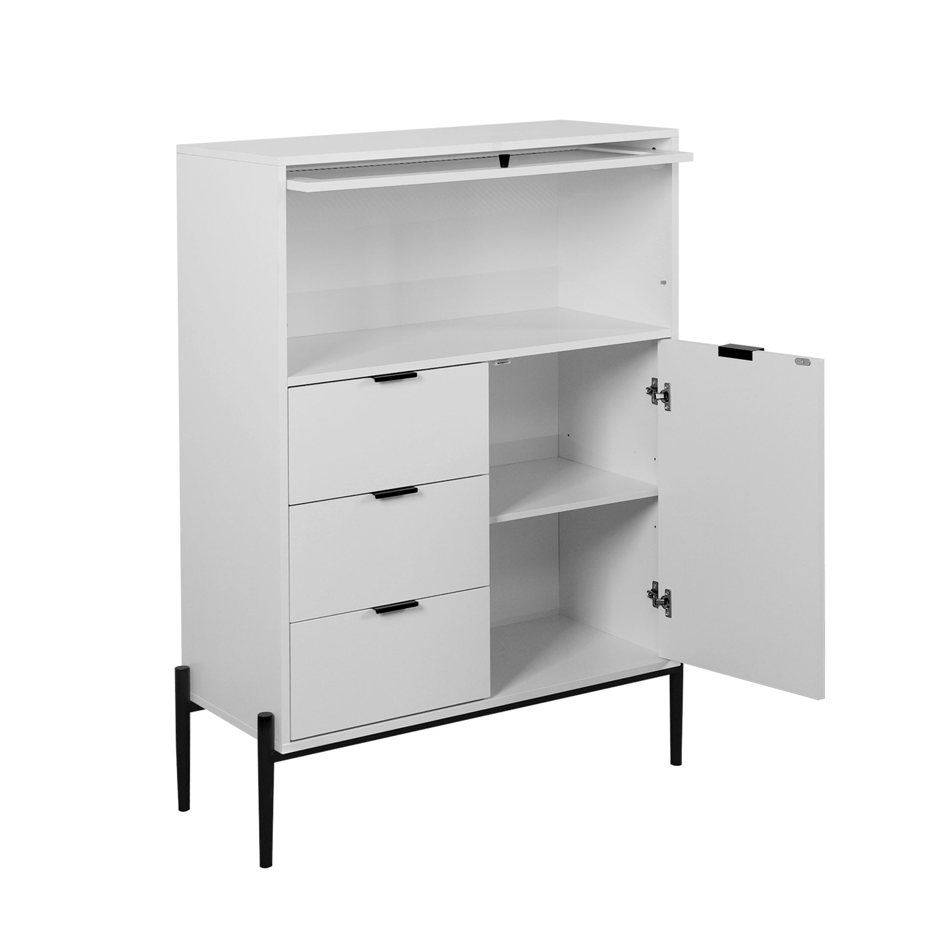 Sideboard With 3 Drawers ,1 Door And 1 Glass Door Wood Cabinet With Storage For Kitchen, Dining Room, Hallway 33.46" X 15.74" X 47.2" 5 Or More Spaces White White Glass Doors Modern Particle Board