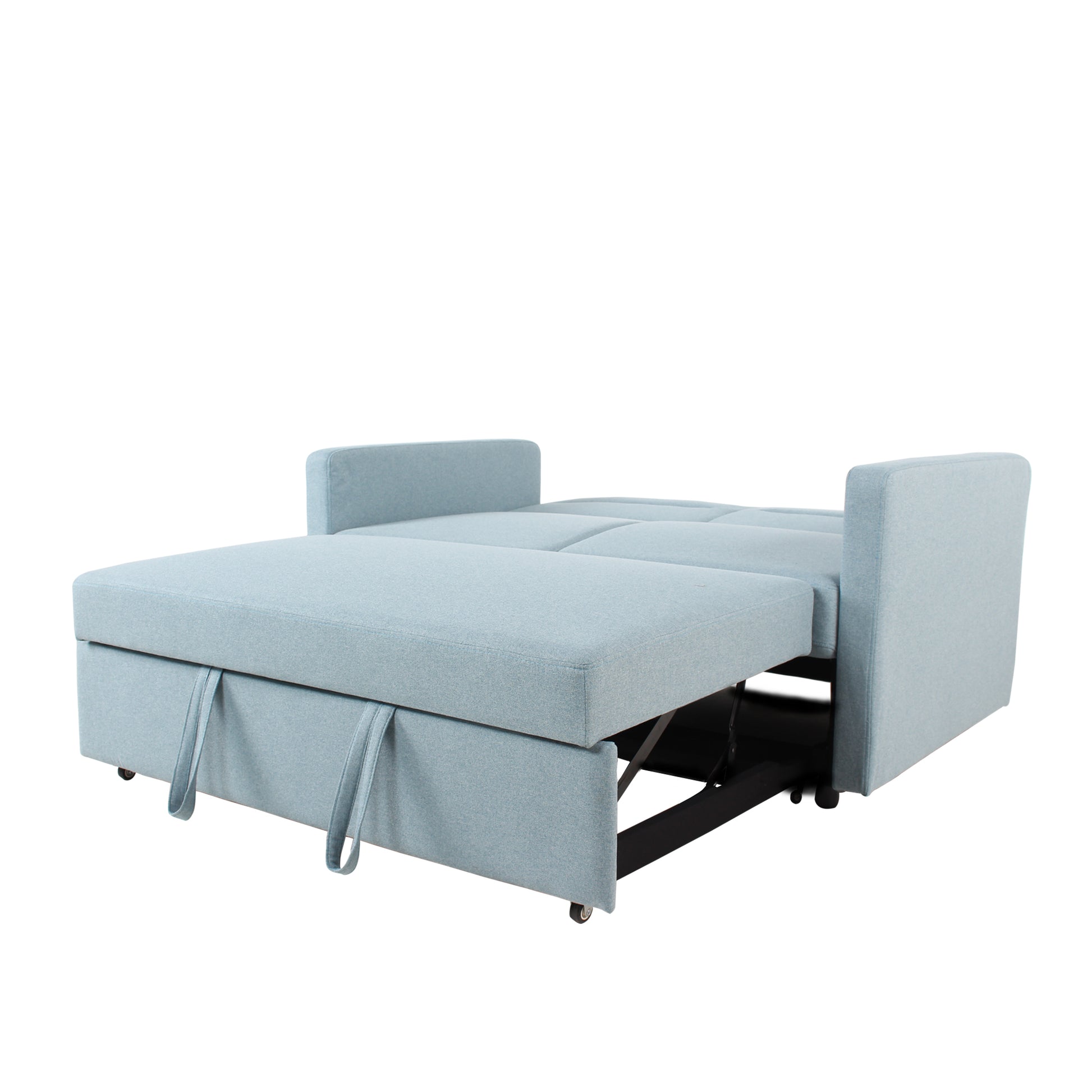 Loveseat Sleeper Pull Out Couch 3 In 1 Sofa Bed Adjustable Backrest Light Blue Wood Fabric