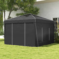 Outsunny 9.7' X 9.7' Pop Up Canopy With Sidewalls, Portable Canopy Tent With 2 Mesh Windows, Reflective Strips, Carry Bag For Events, Outdoor Party, Vendor Canopy, Black Black Steel