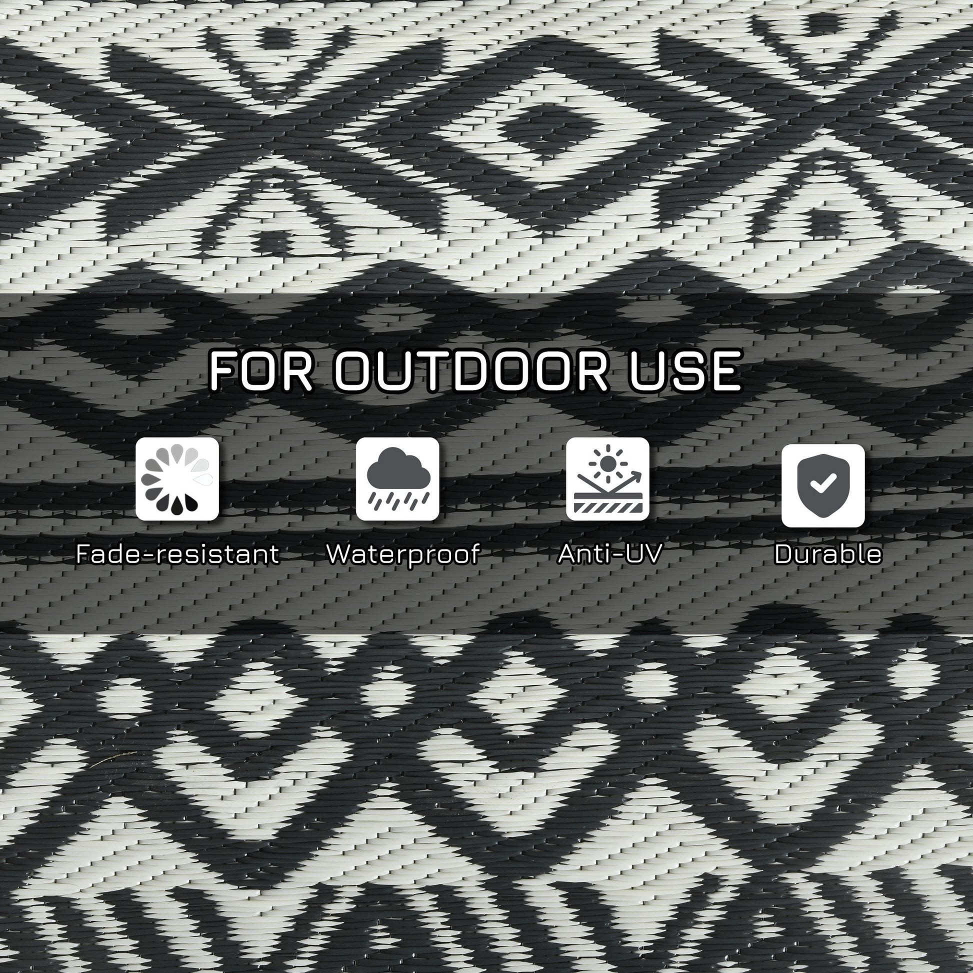 Outsunny Reversible Outdoor Rug, 8' X 10' Waterproof Plastic Straw Floor Mat, Portable Rv Camping Carpet With Carry Bag, Large Floor Mat For Backyard, Deck, Picnic, Beach, Gray & Cream White Boho Multicolor Polypropylene