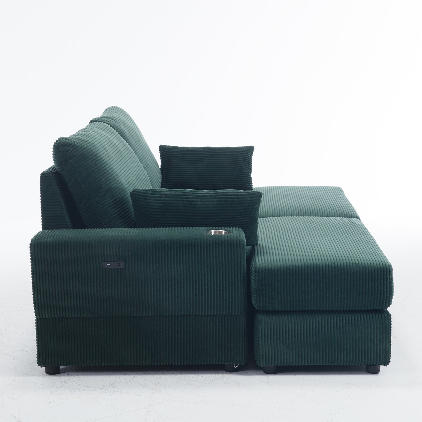 Green 2 Seater Sofa With Usb Cup Holder With 2 Ottoman Green Solid Wood 2 Seat