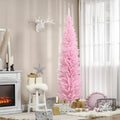 Homcom 7' Artificial Pencil Christmas Tree, Slim Xmas Tree With 499 Realistic Branch Tips And Plastic Stand, Pink Pink Polyvinyl Chloride