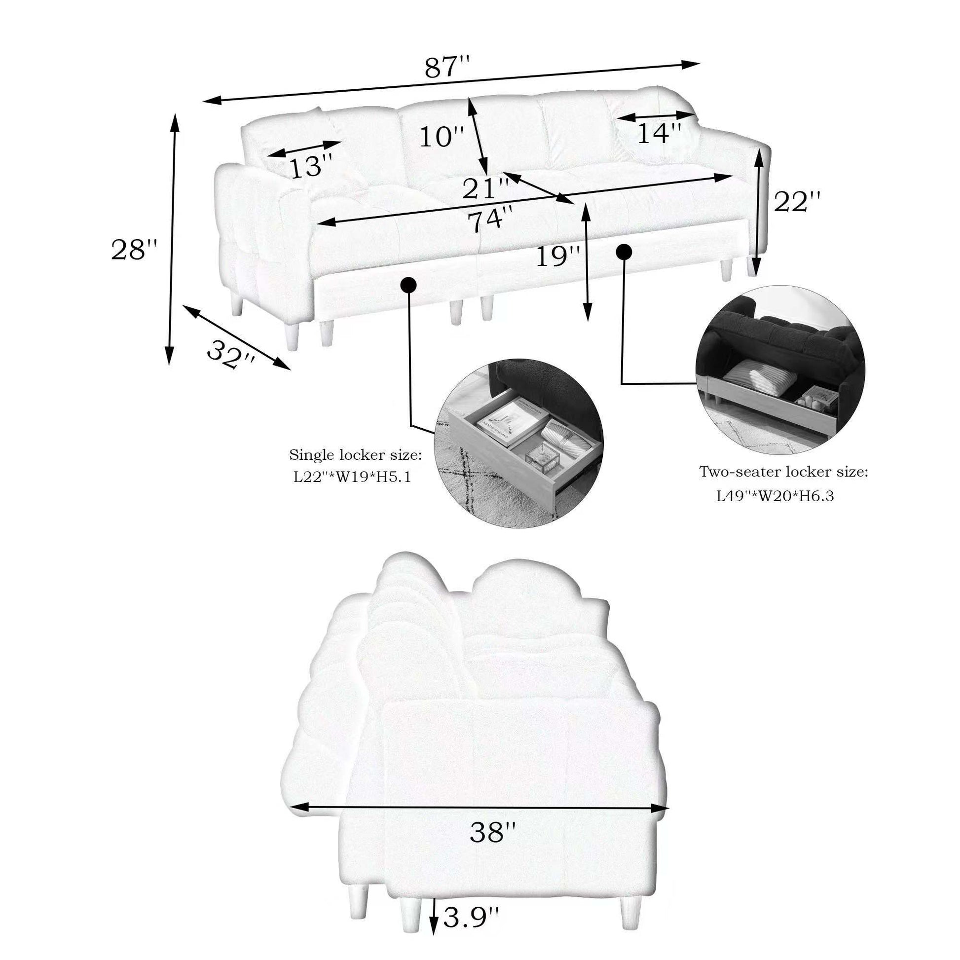 84.64 Inches Black Three Person Sofa Lift Sofa Bed With Locker Sofa Bed, Sofa Soft And Comfortable, Suitable For Bedroom, Living Room Black Teddy 3 Seat
