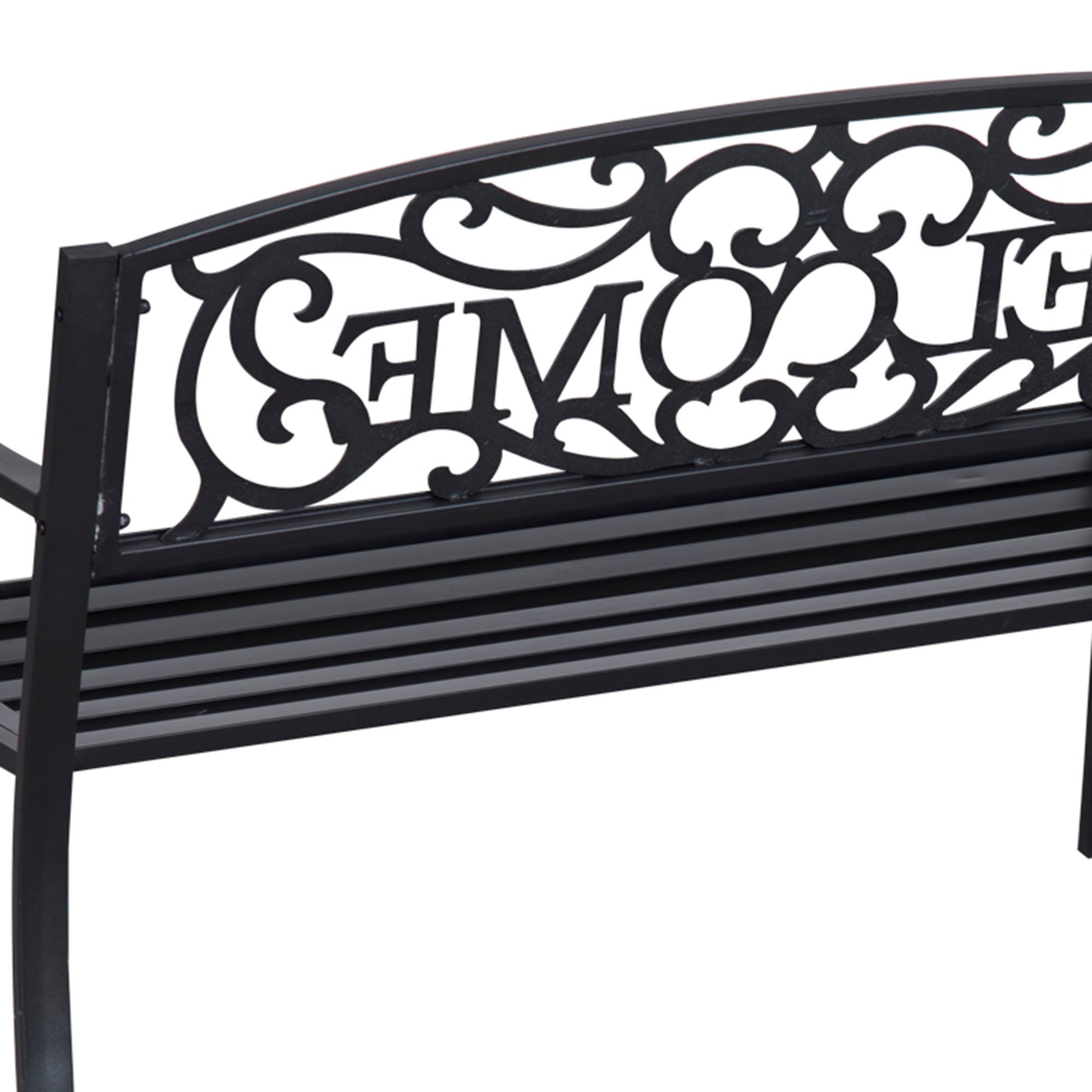 Outsunny 50" Outdoor Metal Welcome Bench, Garden Bench With Slatted Seat, Patio Bench For Park, Porch, Yard, Entryway, Black Black Iron