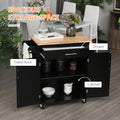 Homcom Kitchen Island Cart Rolling Trolley Cart With Drawer, Storage Cabinet & Towel Rack, Black Black Rubber Wood