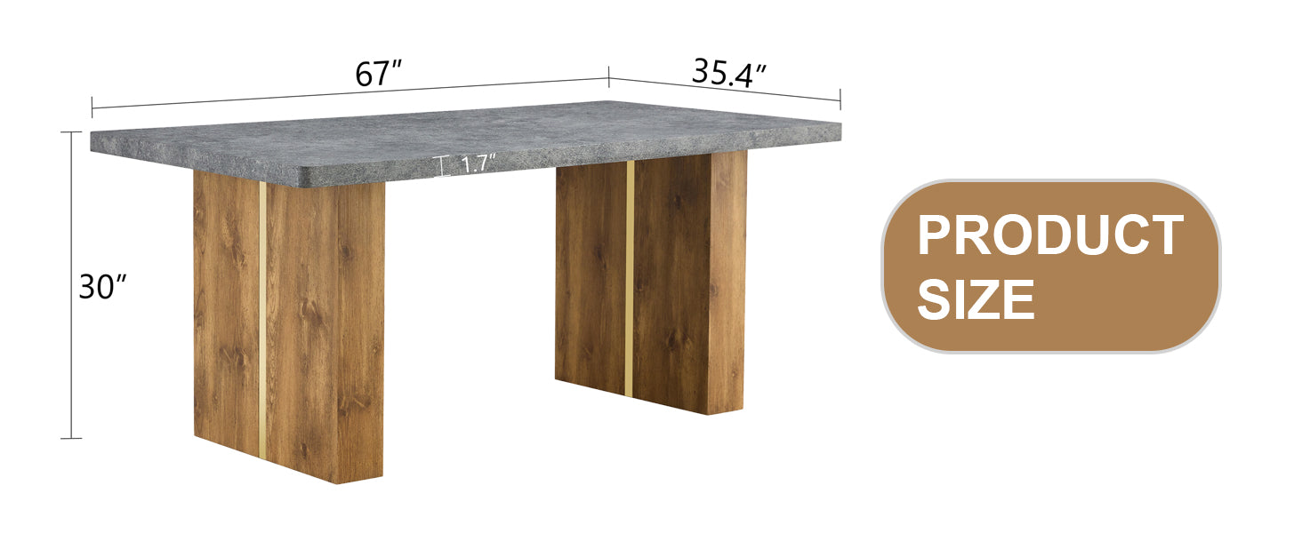 Large Modern Rectangular Table With Cement Grey Patterned Top And Large Mdf Legs For Kitchen, Dining And Living Room To Give A Different Atmosphere To The Home Environment. Gray Mdf