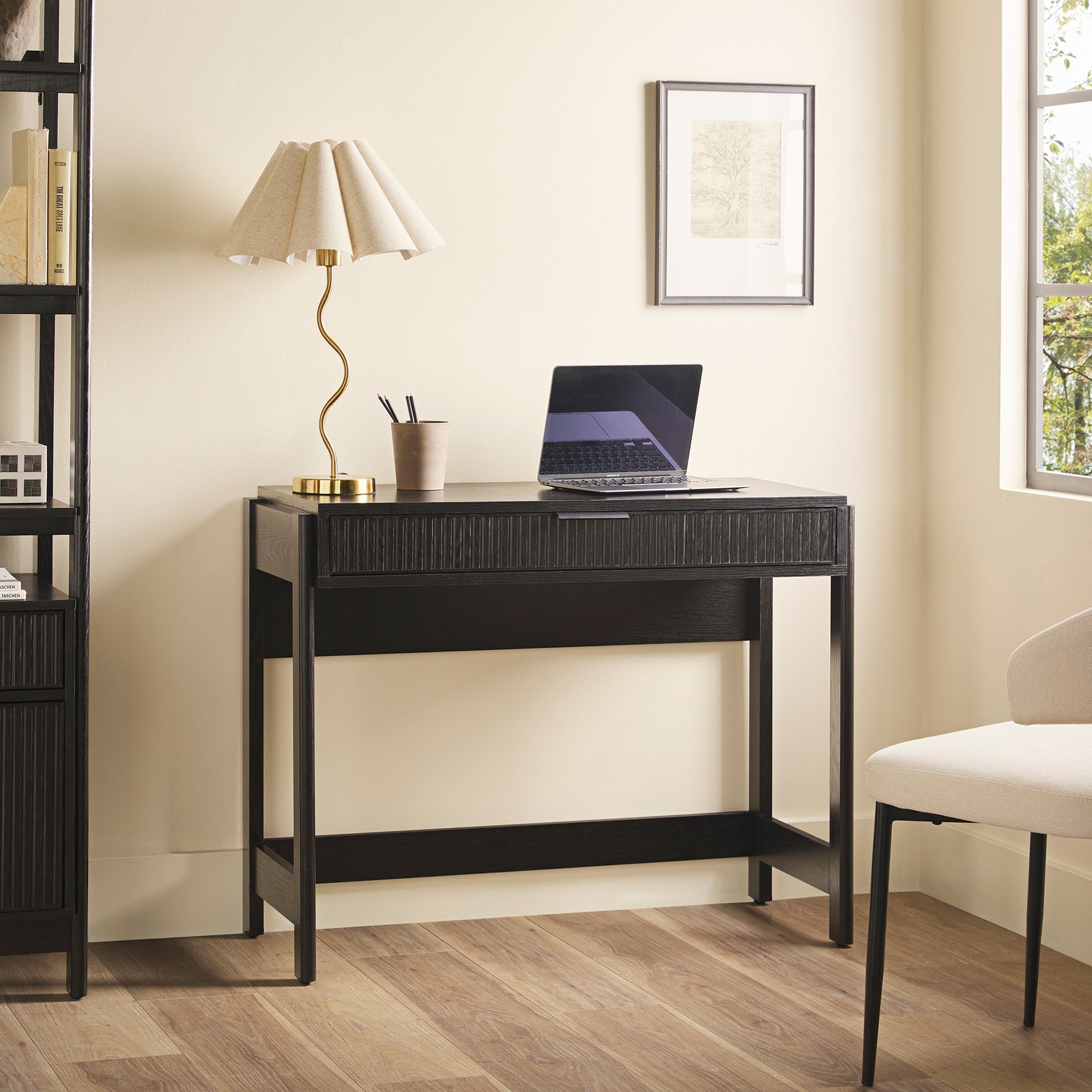 Transitional Reeded Writing Desk With Drawer Black Black Mdf Mdf