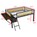 Single Metal Loft Bed With Rectangular Desk, Led Lights, Led Loft Bed Frame Double Bed With Storage Shelves And Hanging Storage Compartments, Safety Guard And Ladder, No Box Springs Required, Rattan G Full Black Brown Mdf Iron