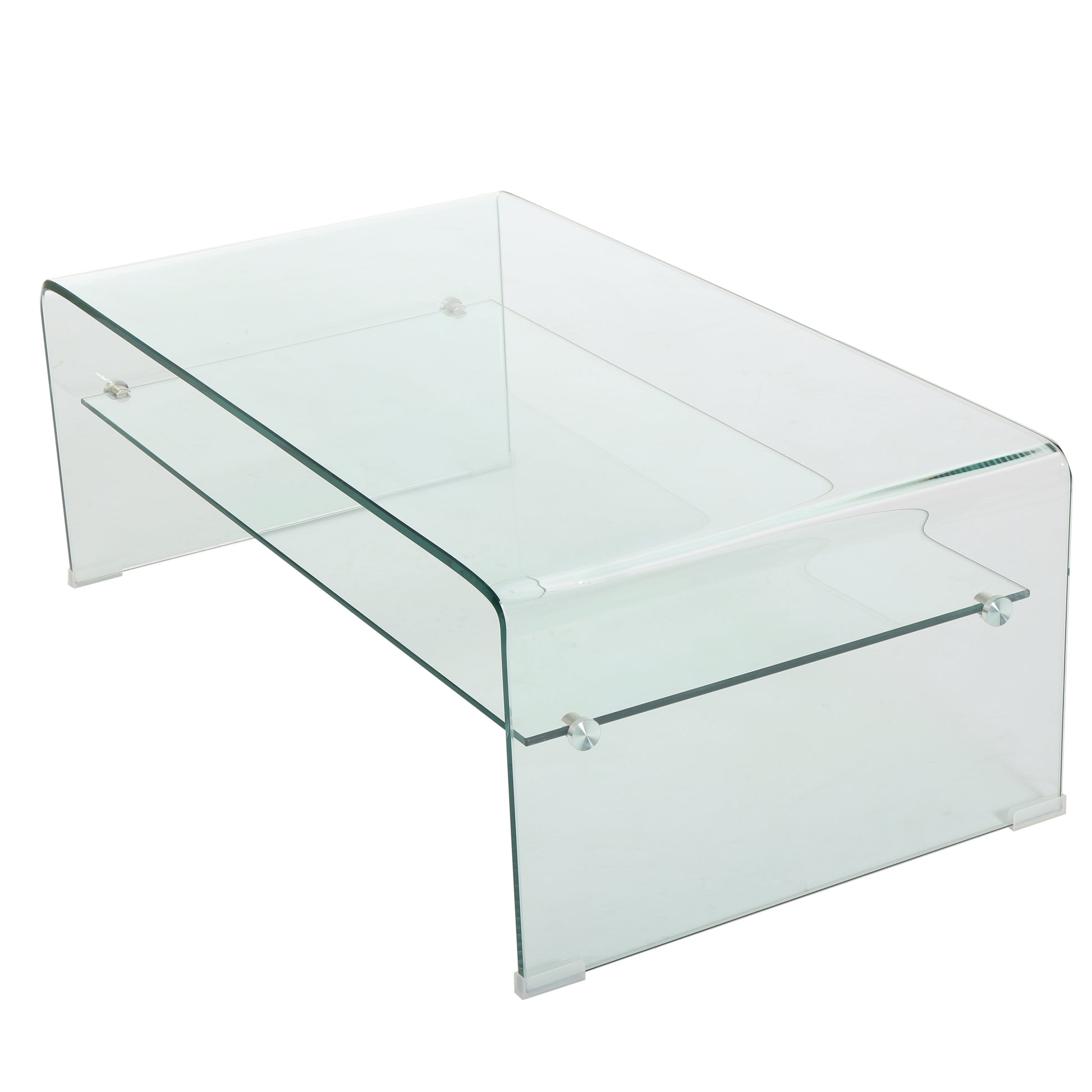 Coffee Table 12Mm Tempered Bent Glass ,8Mm Shelf Glass Clear Tempered Glass