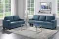 Transitional Style Sofa Blue Textured Fabric Upholstered Solid Wood Frame Living Room Furniture 1Pc Blue Polyester Wood Primary Living Space Transitional Square Arms Plywood,Solid Wood 3 Seat