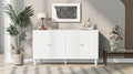 Elegant Four Door Sideboard With Wavy Pattern Doors, Cylindrical Legs, And Sleek Metal Handles, Adjustable, Suitable For Study, Entryway And Living Room White Primary Living Space American Design