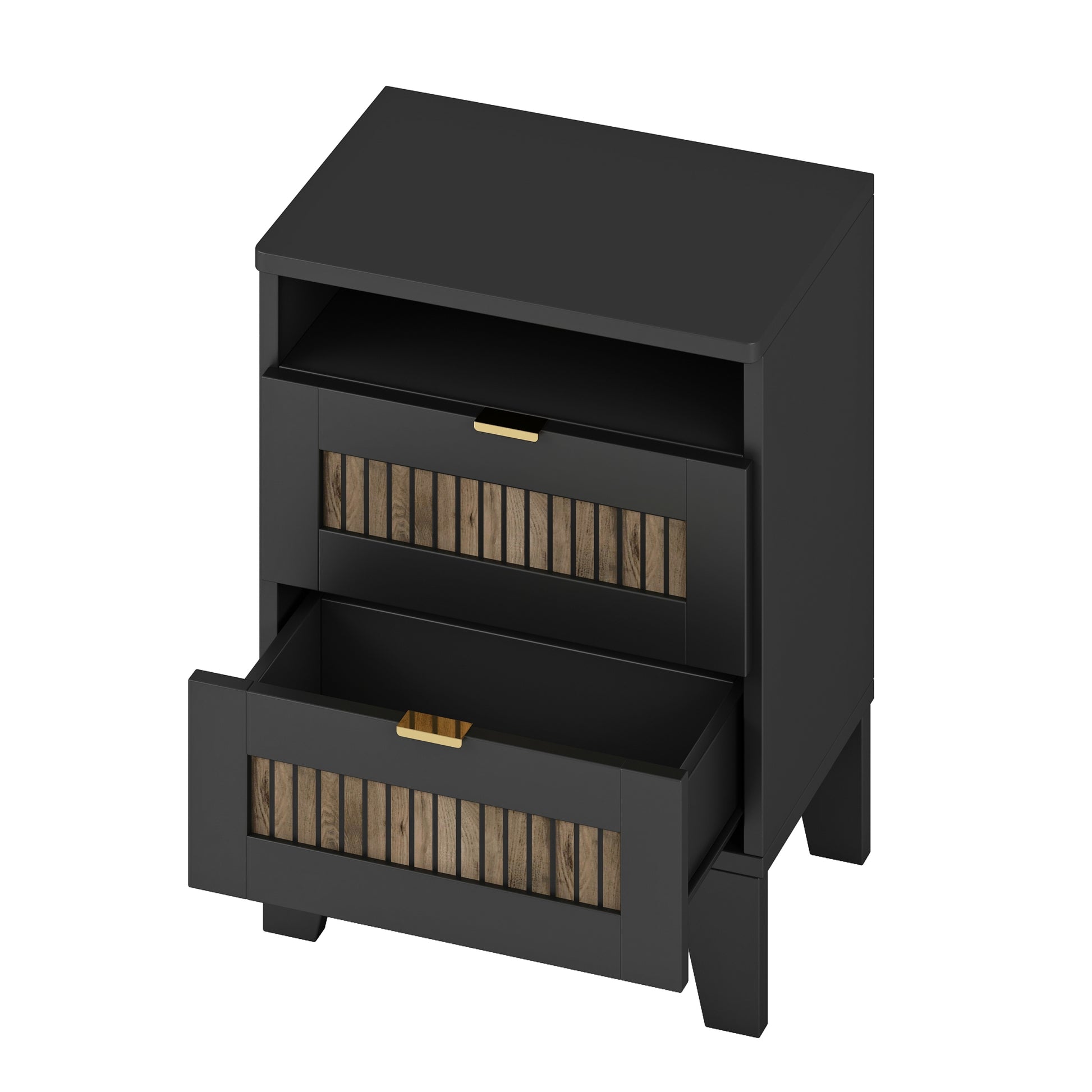 4 Pieces Bedroom Sets, Queen Size Farmhouse Platform Bed With Wooden Strip Decoration, Storage Nightstand And Dresser With Metal Handle, Black Queen Black 4 Piece Set Particle Board