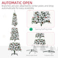 Homcom 7.5' Pencil Snow Flocked Artificial Christmas Tree With 600 Pine Realistic Branches, Pine Cones, Red Berries, Auto Open, Green Green Plastic