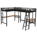 Twin Size Metal Loft Bed With Two Built In Desks,Black Twin Black Metal