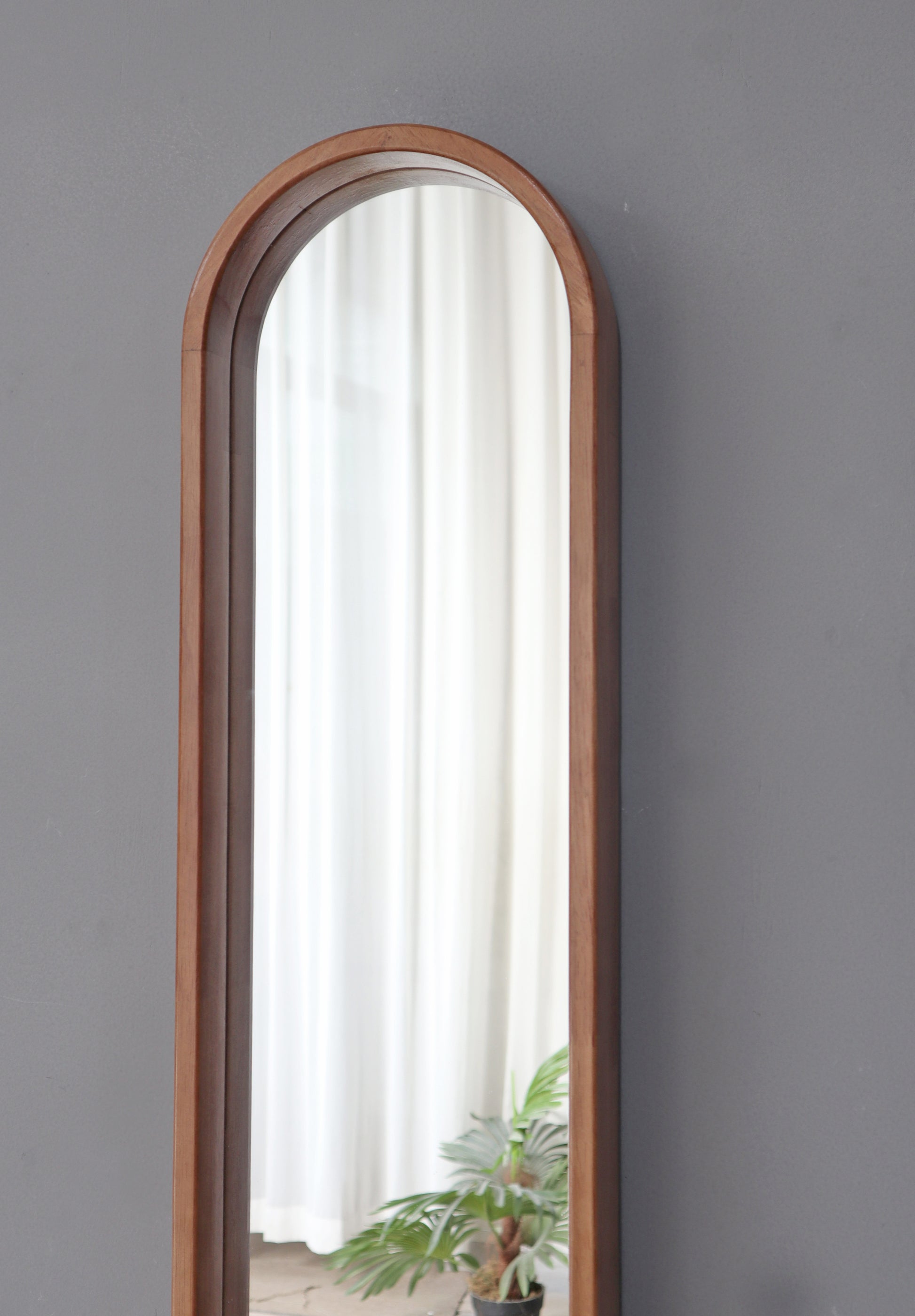 9.5X2X47.2" Decorative Rubber Frame Mirror With Elongated Oval Frame, Brown Brown Wood