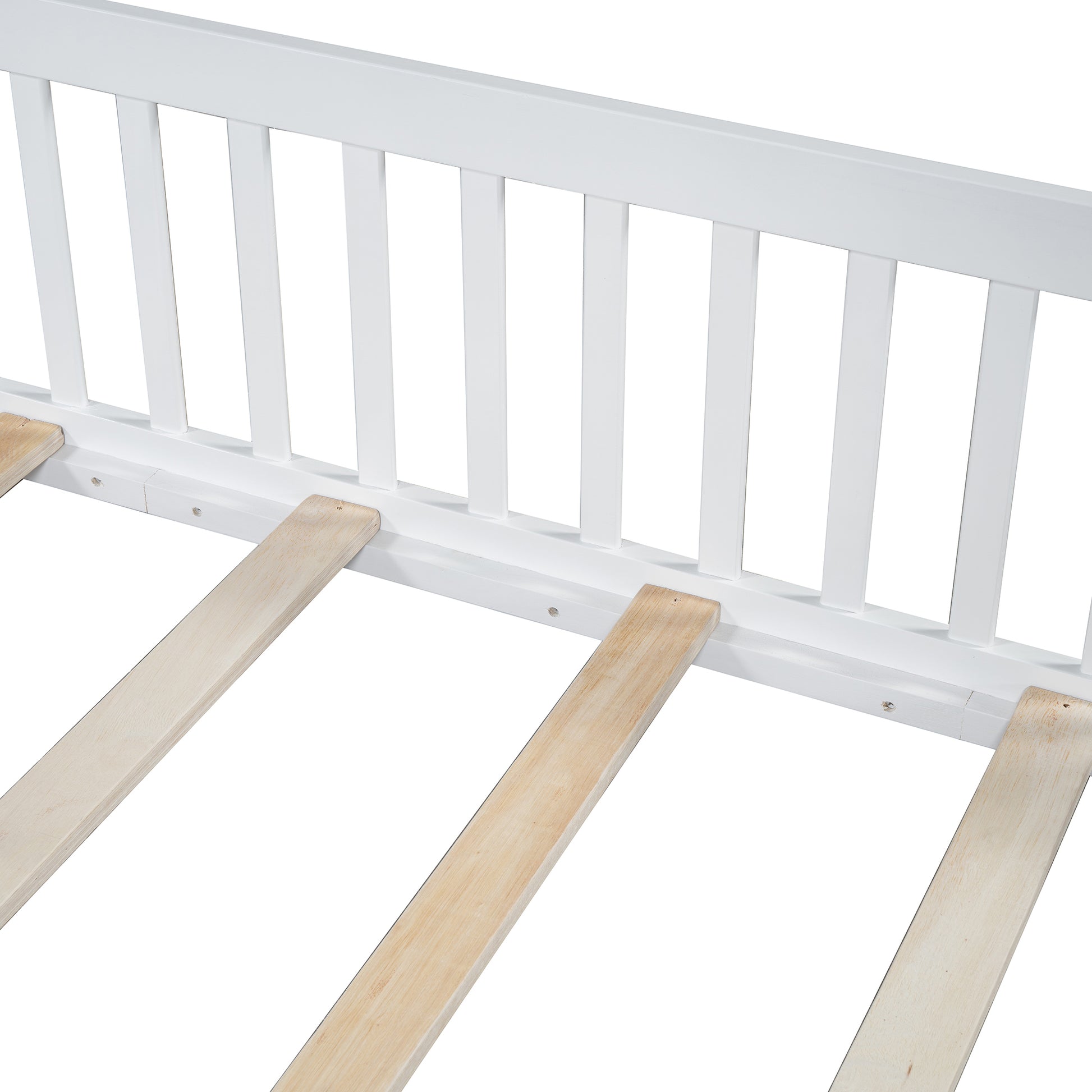 Wood Full Size House Platform Bed With Guardrail, White Box Spring Not Required Full White Wood Bedroom Solid Wood Mdf