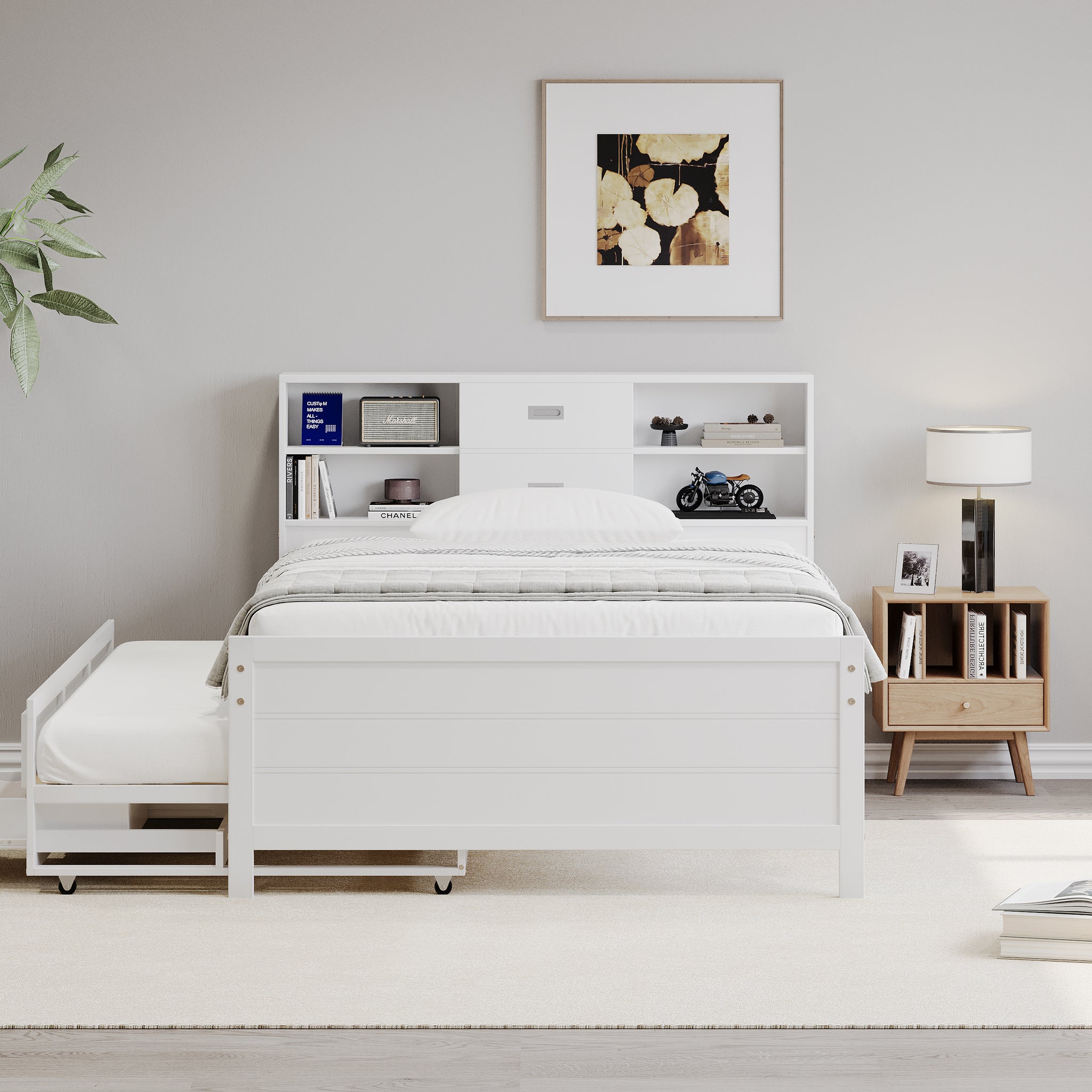 Twin Size Captain Bed With Storage Bookcase Headboard,Captain Bed With Trundle And Three Storage Drawers For Kids Teens Dorm Bedroom Multipurpose Guest Room Or Home, White Box Spring Not Required Twin White Wood Solid Wood Mdf