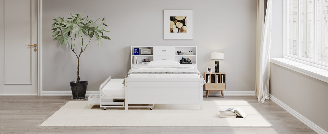 Twin Size Captain Bed With Storage Bookcase Headboard,Captain Bed With Trundle And Three Storage Drawers For Kids Teens Dorm Bedroom Multipurpose Guest Room Or Home, White Box Spring Not Required Twin White Wood Solid Wood Mdf