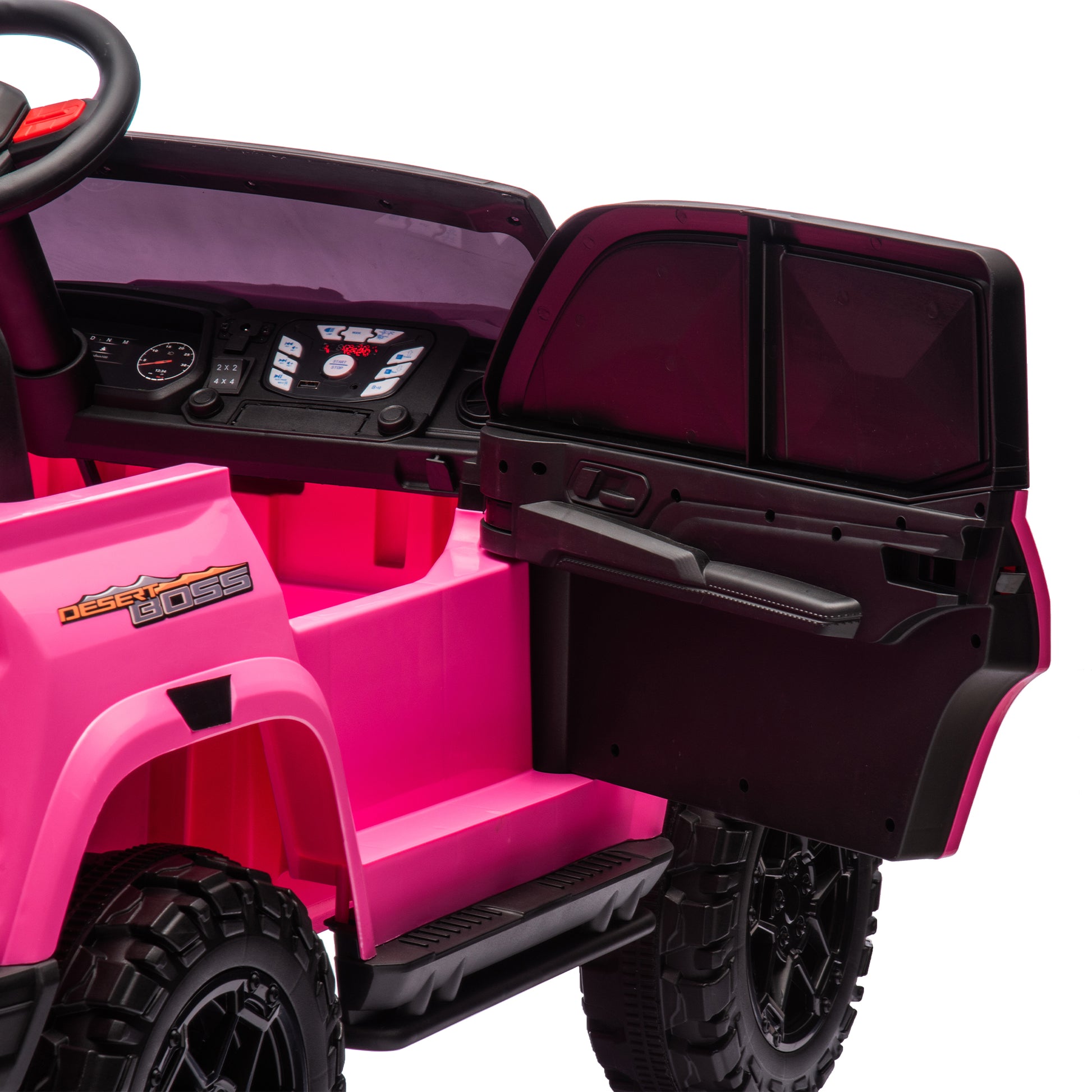 24V10A Two Seater Kids Ride On Electric Pickup, Kids Ride On Toy W Parents Remote Control,4Wd 800W Motors,Two Safety Belts,High Gate Safety Design,Usb,Bluetooth, Speed 2.49 3.73Mph For Kids Aged 3 . Rose Red 50 99 Lbs Polypropylene