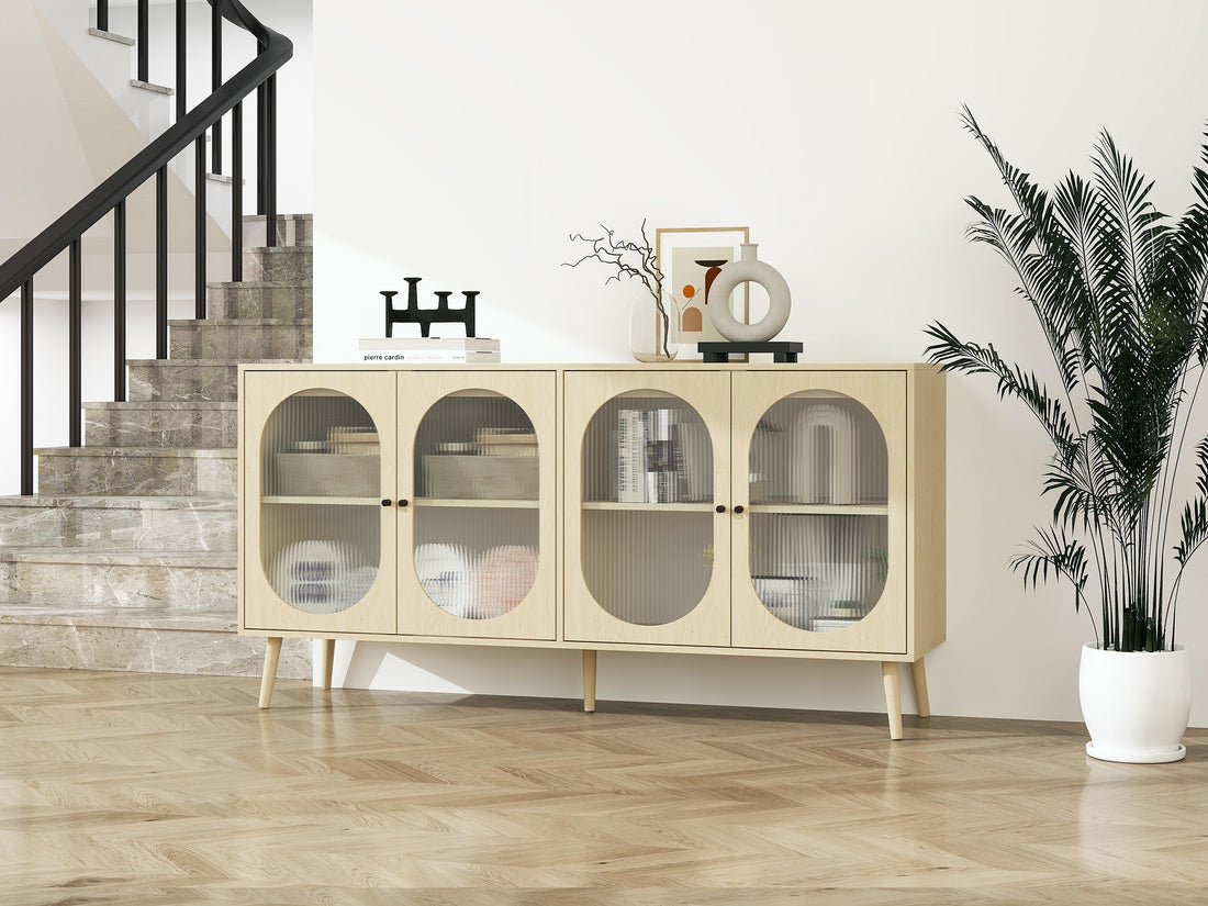 4 Door Cabinet, Sideboard Accent Cabinet, Storage Cabinet For Living Room, Hallway Entryway Kitchen Natural Wood Mdf