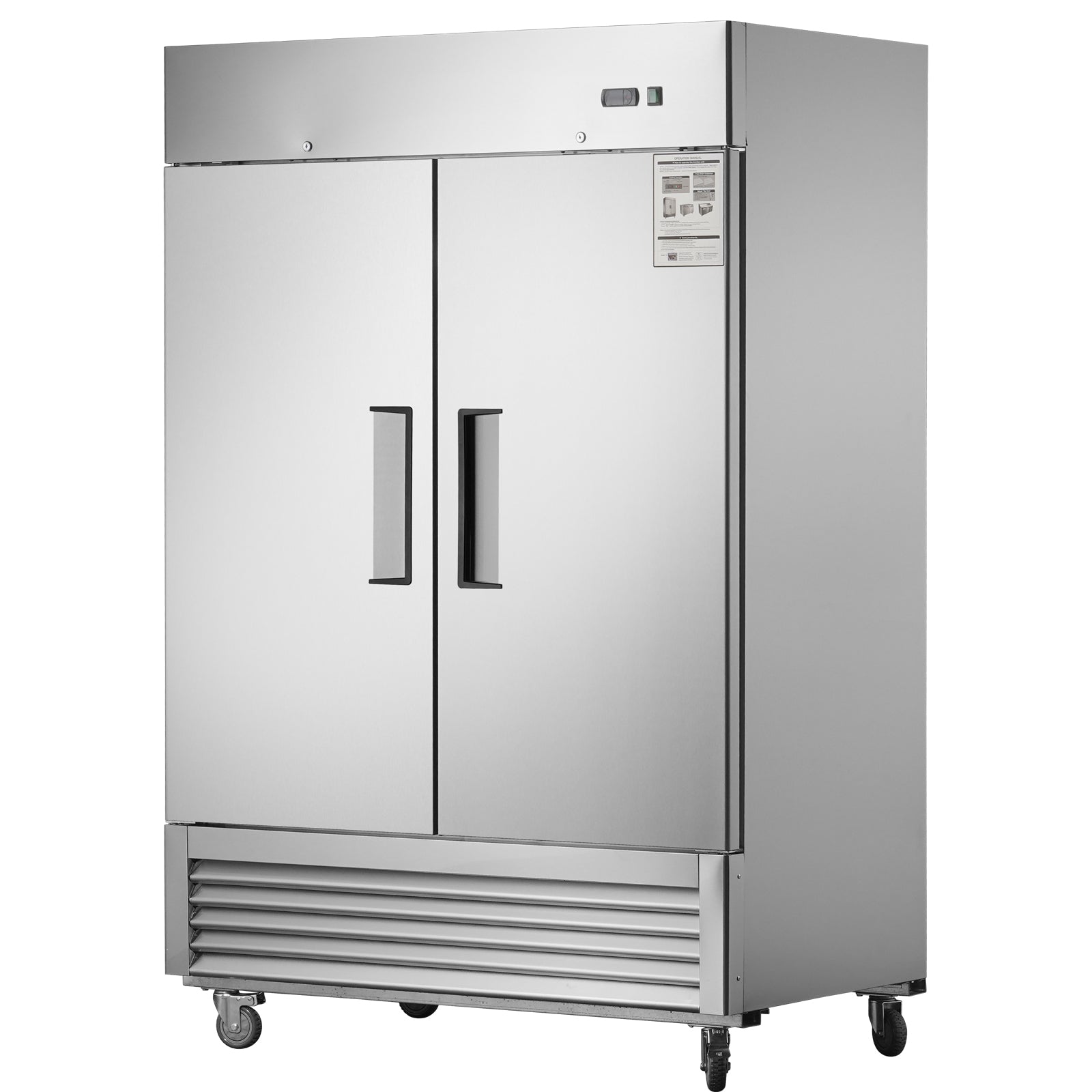 54"W Commercial Freezer 2 Section 2 Solid Door Stainless Steel Interior And Exterior Construction Reach In Freezer 42.2 Cu.Ft. Upright Fan Cooling Freezer For Restaurants And Commercial Environments