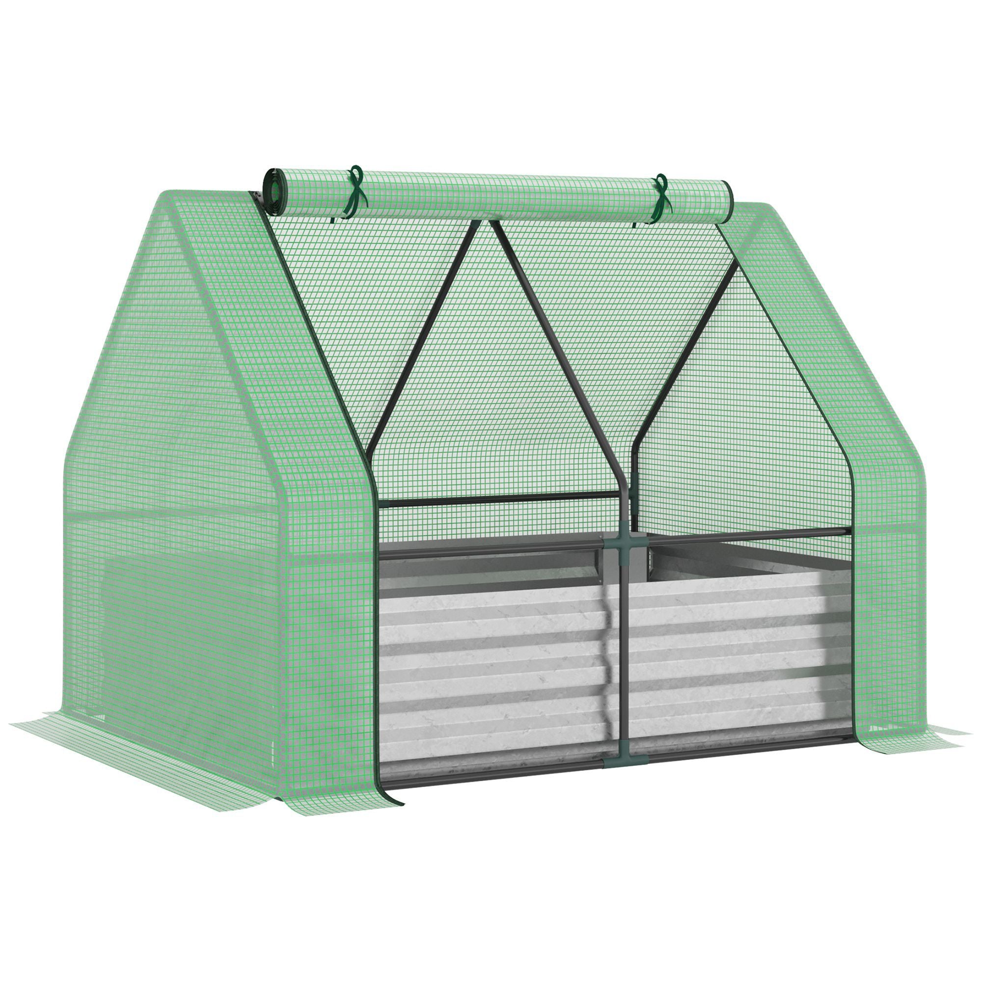 Outsunny Galvanized Raised Garden Bed With Mini Greenhouse Cover, Outdoor Metal Planter Box With 2 Roll Up Windows For Growing Flowers, Fruits, Vegetables, And Herbs, 50" X 37.5" X 36.25", Green Green Polyethylene