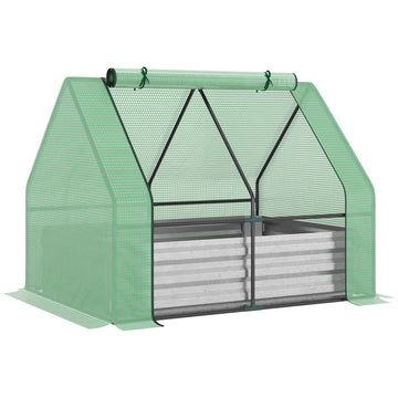 Outsunny Galvanized Raised Garden Bed With Mini Greenhouse Cover, Outdoor Metal Planter Box With 2 Roll Up Windows For Growing Flowers, Fruits, Vegetables, And Herbs, 50" X 37.5" X 36.25", Green Green Polyethylene