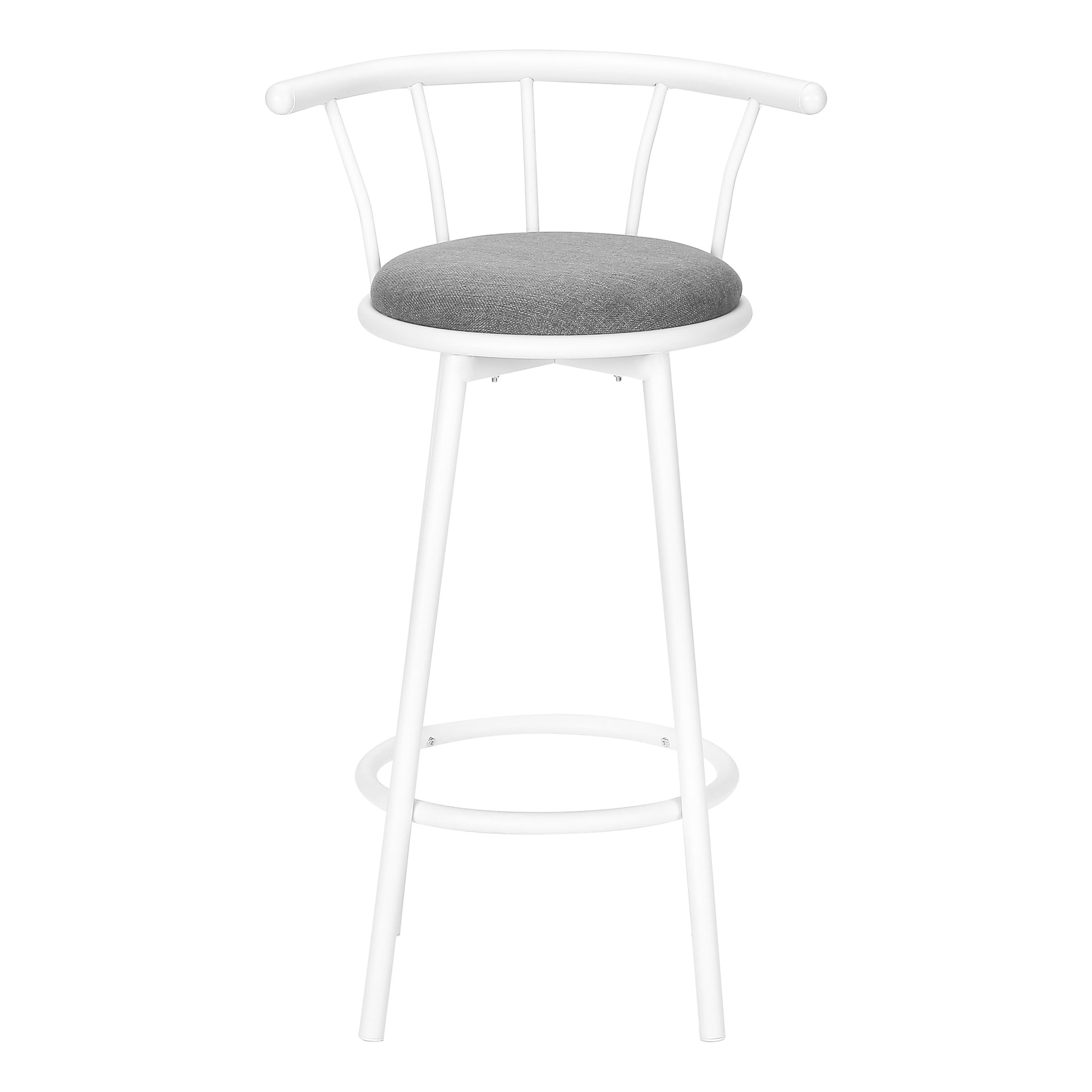 Barstool, Set Of 2, Swivel, Bar Height, White Metal, Grey Fabric, Contemporary, Modern White Foam Metal