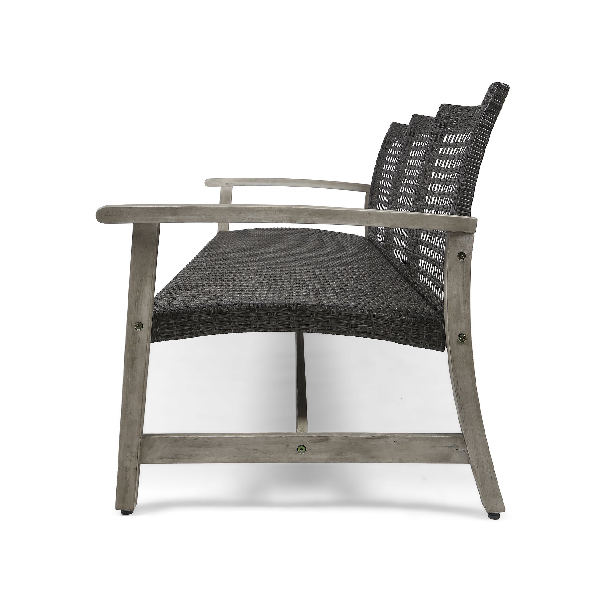 Hampton Wood Wicker 3 Seater Grey Metal & Wood